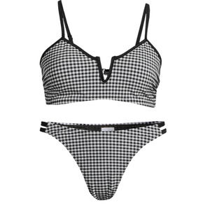 Time & Tru M Swim Suit Black Strappy & V-Wire Bralette Top Set Bikini Medium